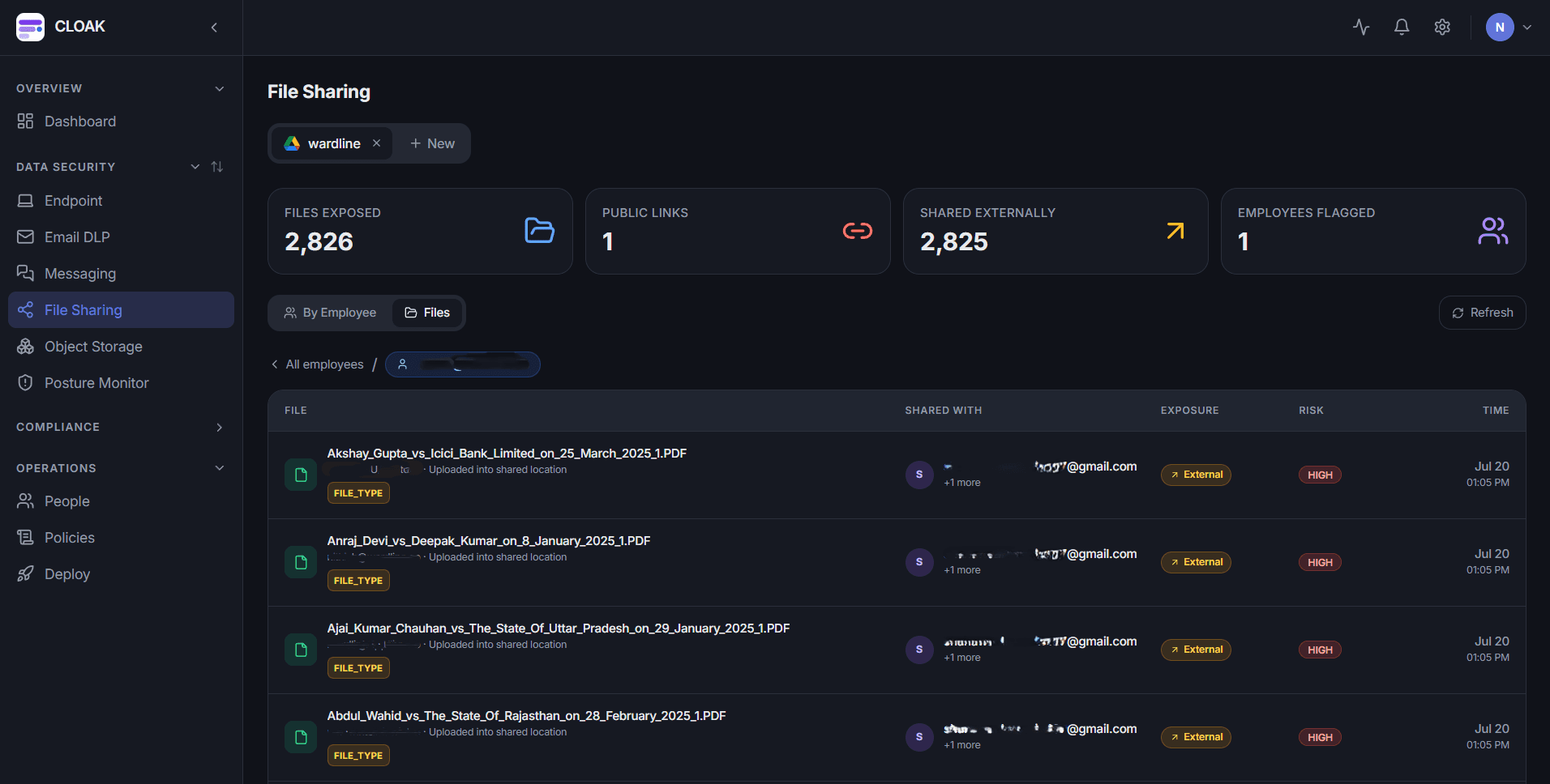 CLOAK DSP File Sharing screen